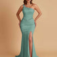 Sexy Soft Satin Mermaid One Shoulder Side Slit Beading Floor-Length Bridesmaid Dresses Online