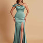 Elegant Soft Satin Sweetheart One Shoulder Side-Slit Mermaid Bridesmaid Dresses