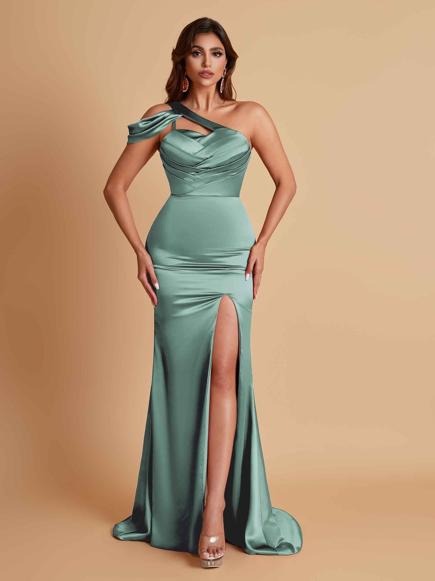 Elegant Soft Satin Sweetheart One Shoulder Side-Slit Mermaid Bridesmaid Dresses