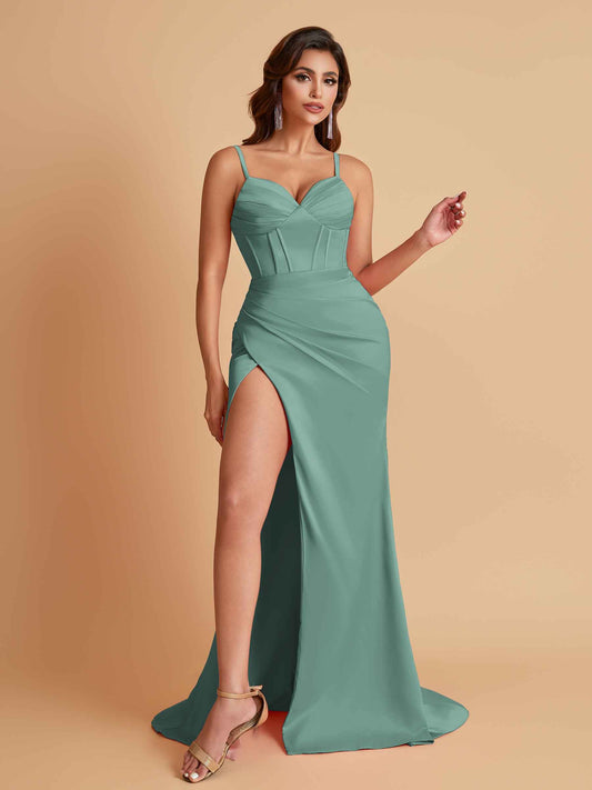 Simple Soft Satin Mermaid V-neck Floor-Length Mermaid Bridesmaid Dresses
