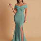 Elegant Soft Satin Mermaid Off Shoulder Side Slit Floor-Length Bridesmaid Dresses