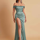 Sexy Off the Shoulder Soft Satin Side Slit Floor-Length Mermaid Bridesmaid Dresses