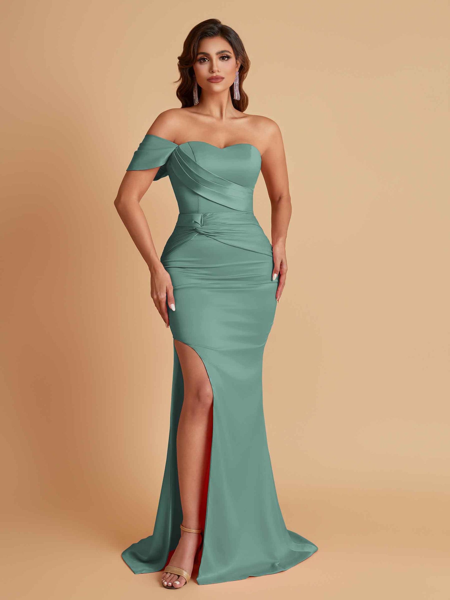 Sexy Soft Satin Mermaid One Shoulder Floor-Length Mermaid Bridesmaid Dresses