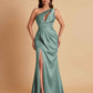 Sexy One Shoulder Soft Satin Side Slit Floor-Length Mermaid Bridesmaid Dresses