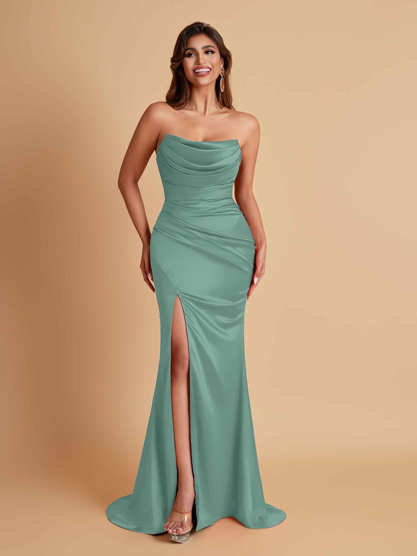 Sexy Soft Satin Mermaid Side Slit Floor-Length Mermaid Bridesmaid Dresses