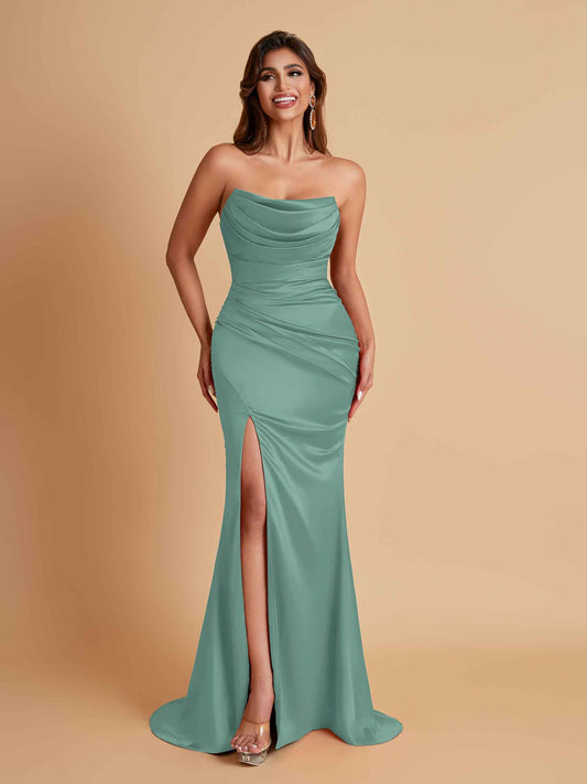 Sexy Soft Satin Mermaid Side Slit Floor-Length Mermaid Bridesmaid Dresses