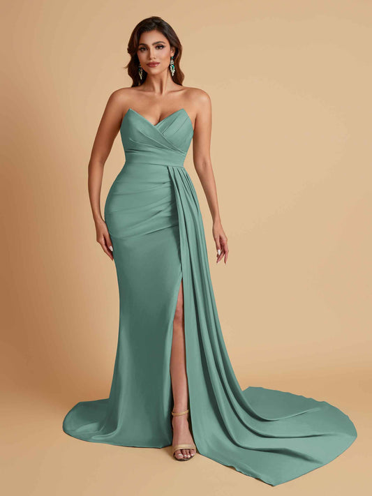 Sexy Soft Satin Mermaid V-neck Floor-Length Mermaid Bridesmaid Dresses