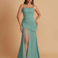 Sexy Soft Satin Mermaid Spaghetti Straps Side Slit Floor-Length Bridesmaid Dresses