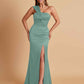 Elegant Soft Satin One Shoulder Strapless Side-Slit Mermaid Bridesmaid Dresses