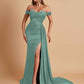 Gorgeous Soft Satin V-neck Off-the-Shoulder Side-Slit Mermaid Bridesmaid Dresses