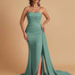 Simple Soft Satin Mermaid Strapless Floor-Length Mermaid Bridesmaid Dresses