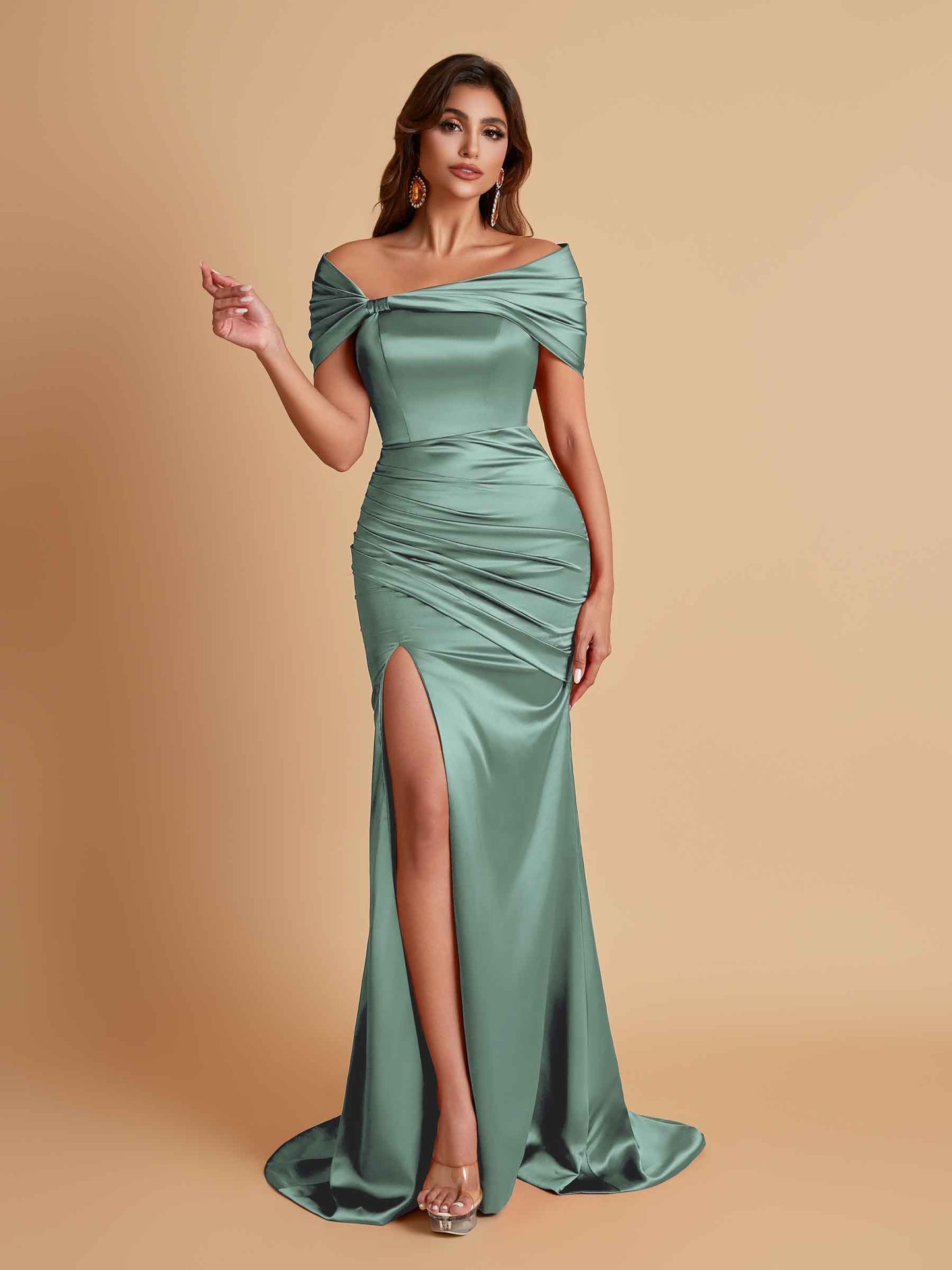 Elegant Soft Satin Off-the-shoulder Side-Slit Mermaid Bridesmaid Dresses
