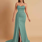 Elegant Soft Satin Sweetheart Strapless Side-Slit Mermaid Bridesmaid Dresses