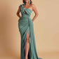 Gorgeous One Shoulder Bow Knot Soft Satin Side Slit Floor-Length Mermaid Bridesmaid Dresses