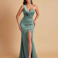 Gorgeous One Shoulder Soft Satin Side Slit Floor-Length Mermaid Bridesmaid Dresses