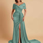 Elegant Soft Satin V-neck Off-the-Shoulder Side-Slit Mermaid Bridesmaid Dresses