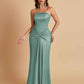 Sexy Soft Satin Mermaid Strapless Floor-Length Mermaid Bridesmaid Dresses