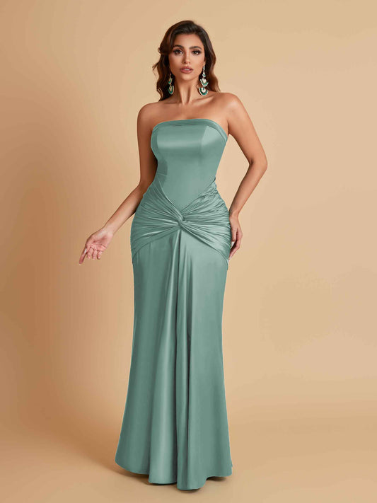 Sexy Soft Satin Mermaid Strapless Floor-Length Mermaid Bridesmaid Dresses