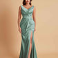 Elegant V Neck Soft Satin Side Slit Floor-Length Mermaid Bridesmaid Dresses
