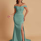 Elegant Soft Satin Mermaid Off Shoulder Side Slit Floor-Length Mermaid Bridesmaid Dresses