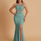 Sexy Soft Satin Mermaid Illusion Side Slit Floor-Length Bridesmaid Dresses Online