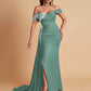 Elegant Soft Satin Mermaid Off Shoulder Floor-Length Mermaid Bridesmaid Dresses
