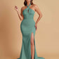 Elegant Soft Satin Mermaid Halter Side Slit Floor-Length Bridesmaid Dresses Online