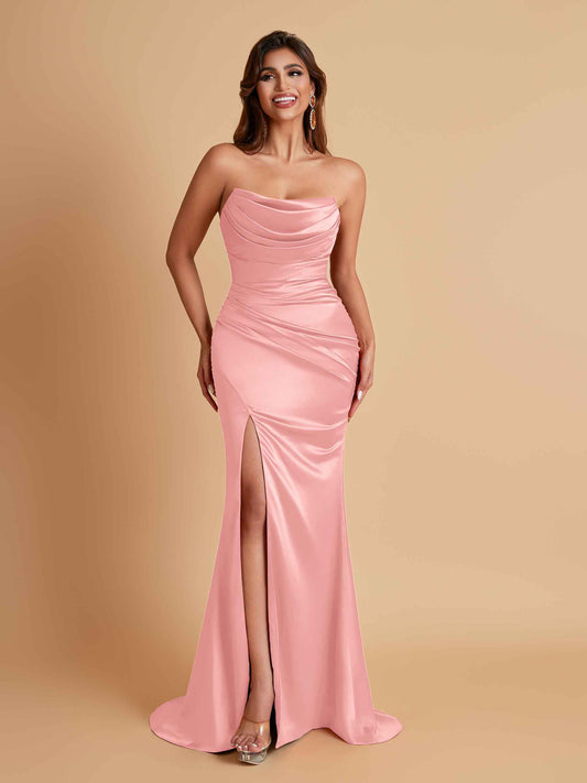Sexy Soft Satin Mermaid Side Slit Floor-Length Mermaid Bridesmaid Dresses
