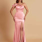 Elegant Soft Satin Sweetheart One Shoulder Side-Slit Mermaid Bridesmaid Dresses