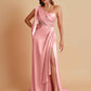 Sexy Soft Satin Mermaid One Shoulder Asymmetrical Side Slit Floor-Length Bridesmaid Dresses