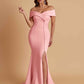 Elegant Soft Satin Mermaid Off Shoulder Side Slit Floor-Length Bridesmaid Dresses