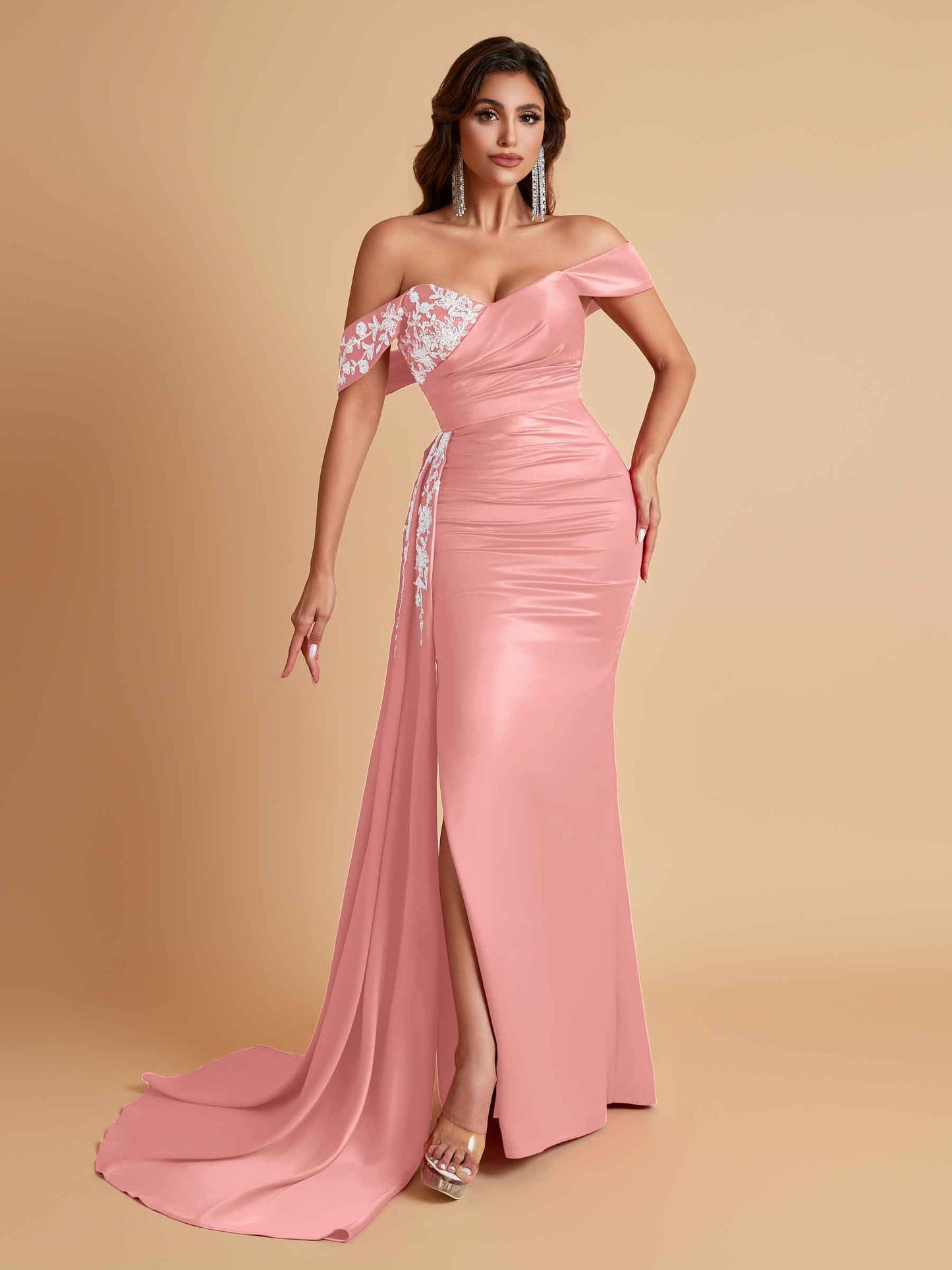 Elegant Soft Satin Mermaid Off Shoulder Floor-Length Mermaid Bridesmaid Dresses