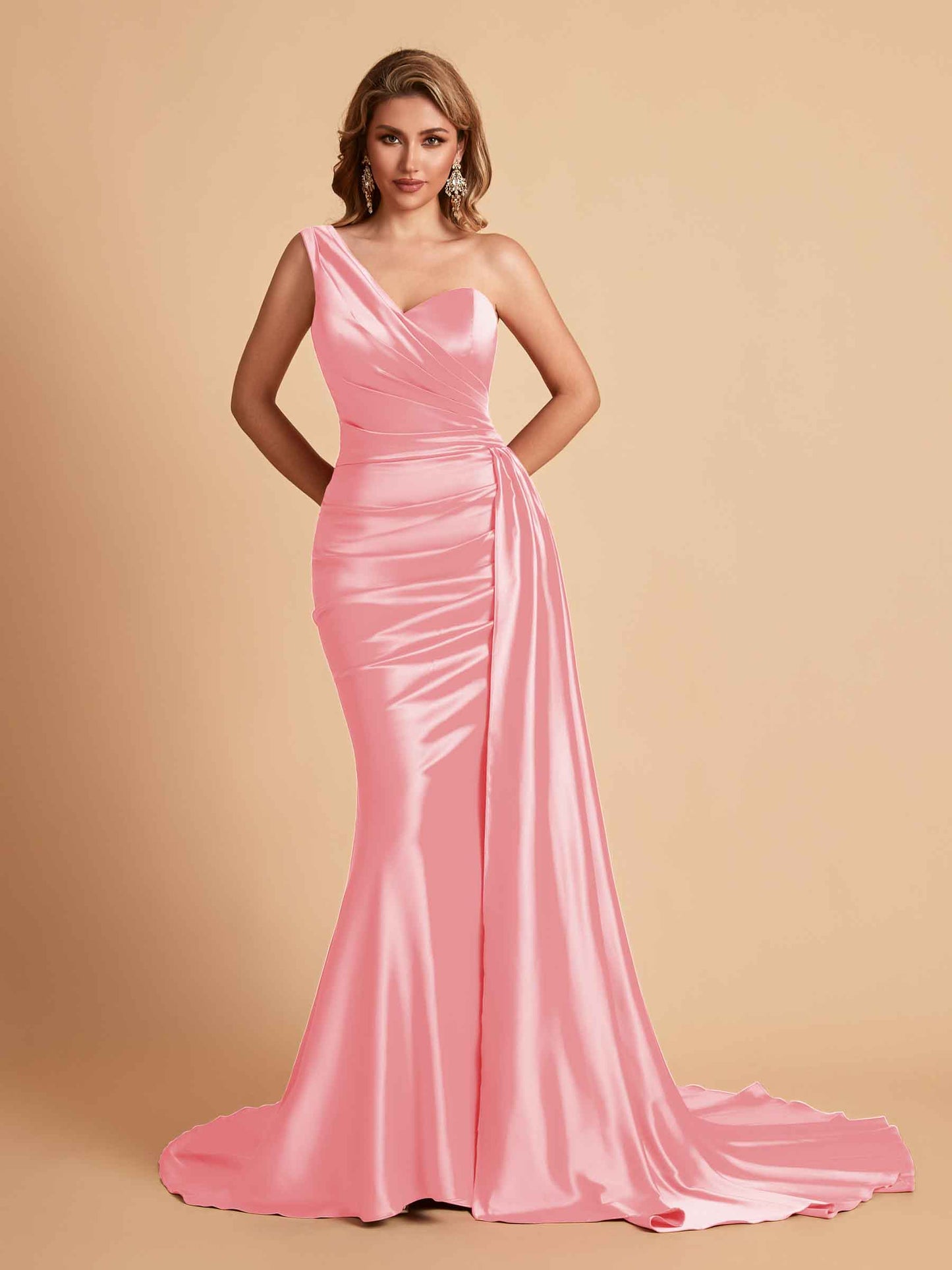 Sexy Satin Mermaid One Shoulder Maxi Long Bridesmaid Dresses Online