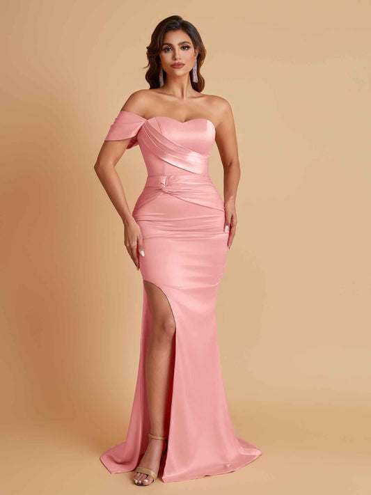 Sexy Soft Satin Mermaid One Shoulder Floor-Length Mermaid Bridesmaid Dresses