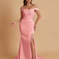 Elegant Soft Satin Mermaid Off Shoulder Side Slit Floor-Length Mermaid Bridesmaid Dresses
