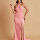 Elegant Soft Satin Mermaid Halter Side Slit Floor-Length Bridesmaid Dresses Online