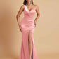 Gorgeous One Shoulder Soft Satin Side Slit Floor-Length Mermaid Bridesmaid Dresses