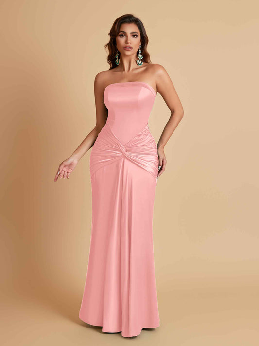 Sexy Soft Satin Mermaid Strapless Floor-Length Mermaid Bridesmaid Dresses