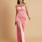 Sexy Soft Satin Mermaid One Shoulder Side Slit Floor-Length Mermaid Bridesmaid Dresses