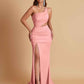 Gorgeous One Shoulder Soft Satin Side Slit Floor-Length Mermaid Bridesmaid Dresses