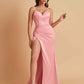 Simple Soft Satin Mermaid V-neck Floor-Length Mermaid Bridesmaid Dresses