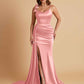 Elegant Soft Satin Mermaid Bowknot Floor-Length Mermaid Bridesmaid Dresses