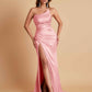 Gorgeous Strapless Soft Satin Side Slit Floor-Length Mermaid Bridesmaid Dresses