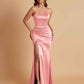 Elegant Soft Satin Strapless Split Side Mermaid Bridesmaid Dresses