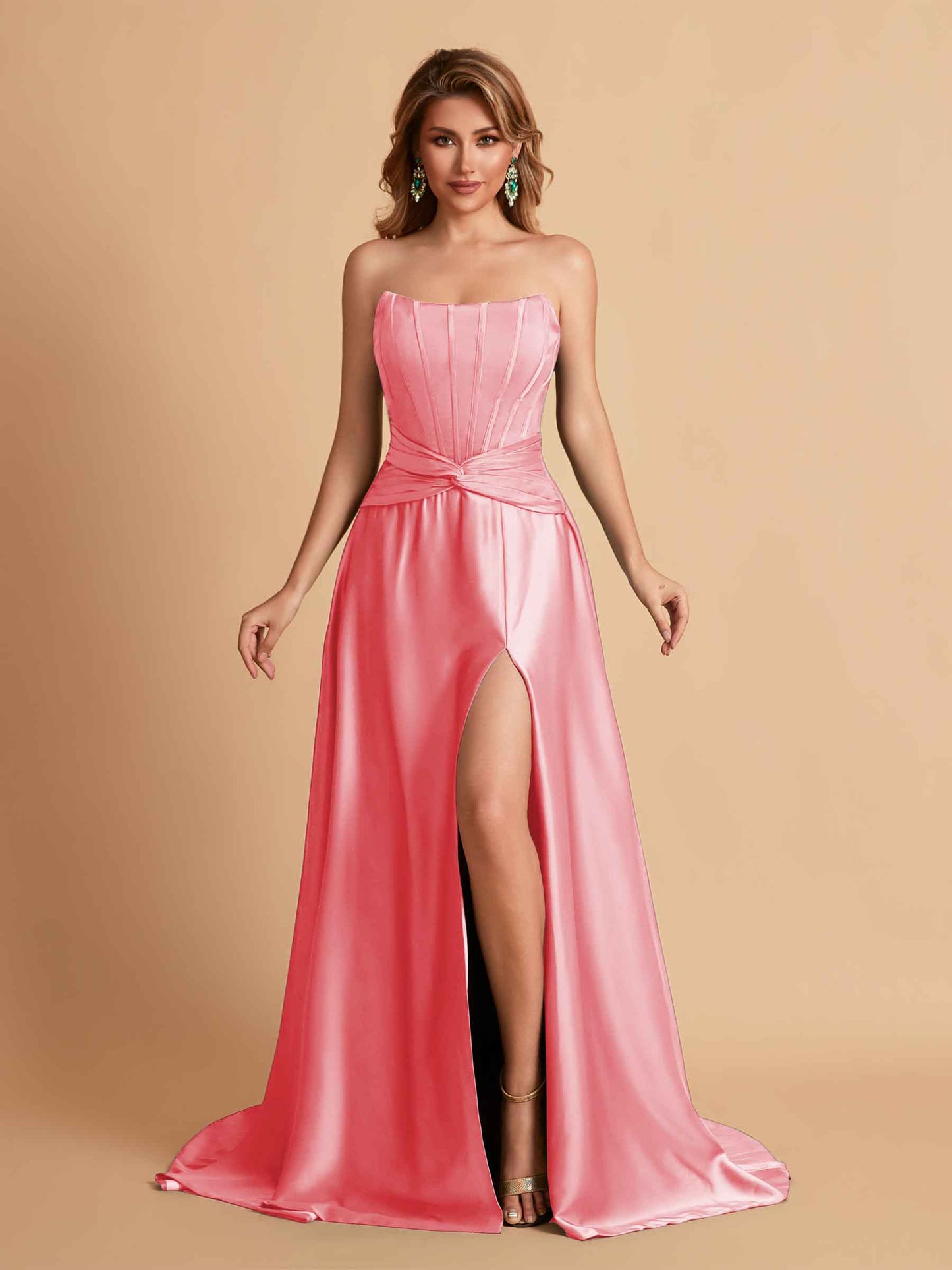 Elegant Satin Sweetheart A-Line Side Slit Floor Length Bridesmaid Dresses
