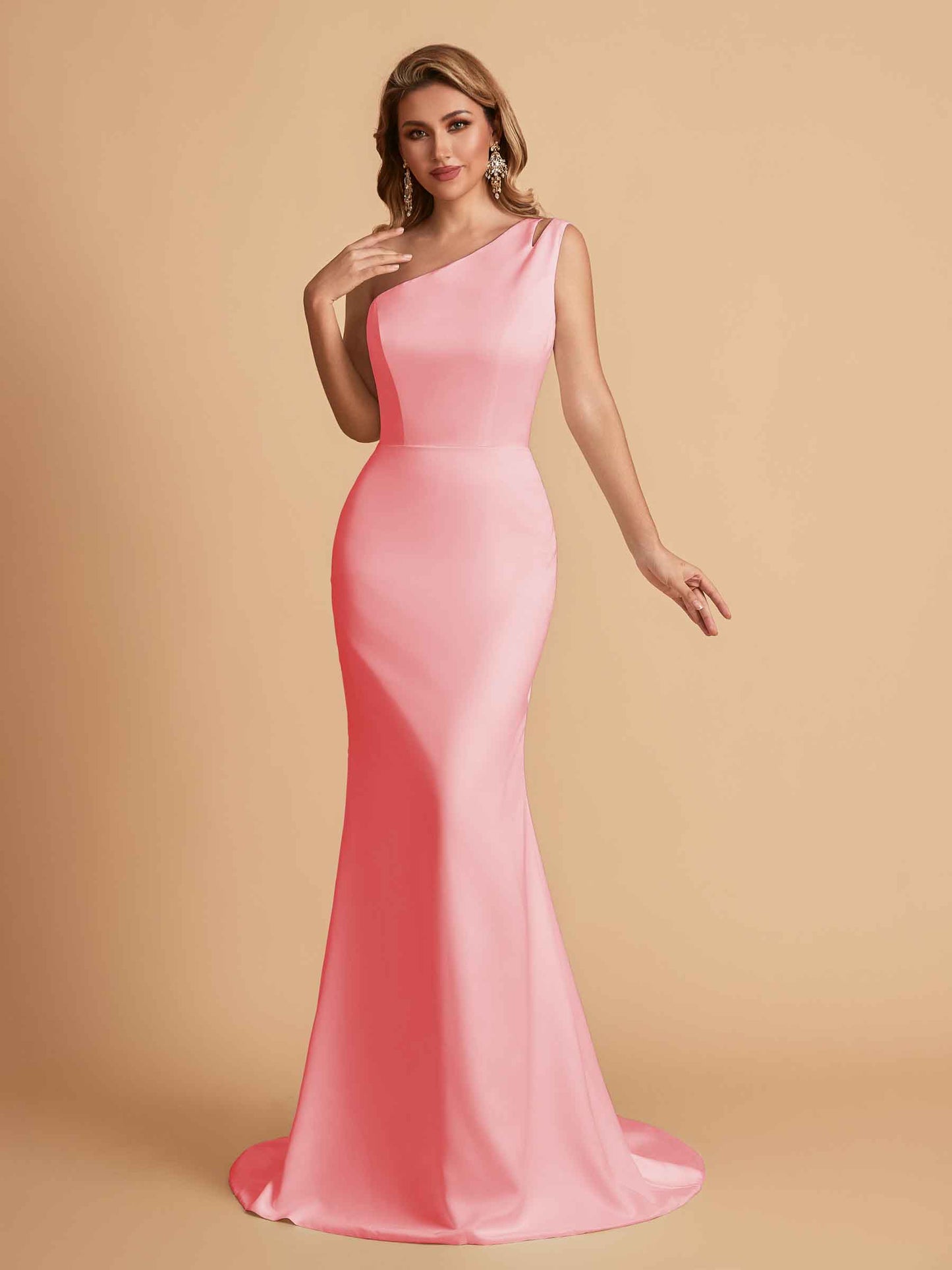 Elegant Satin One Shoulder Mermaid Side Slit Floor Length Bridesmaid Dresses