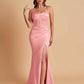 Sexy Soft Satin Mermaid Spaghetti Straps Side Slit Floor-Length Bridesmaid Dresses