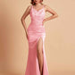Sexy Satin V-neck Side Slit Mermaid Floor Length Bridesmaid Dresses