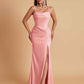Gorgeous Spaghetti Straps Soft Satin Side Slit Floor-Length Mermaid Bridesmaid Dresses