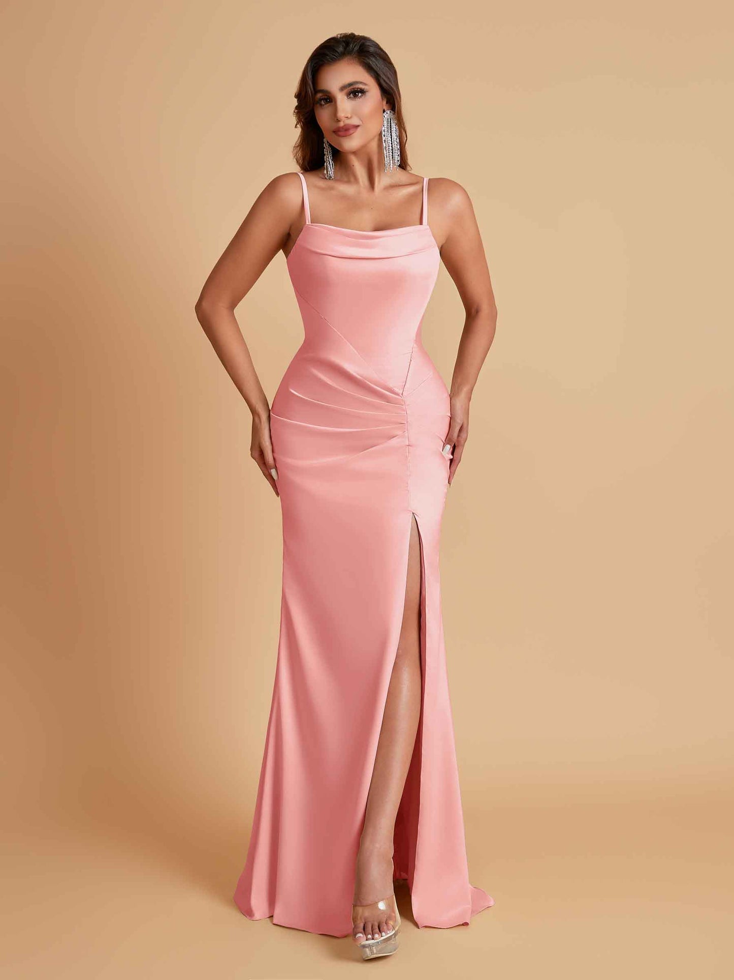 Gorgeous Spaghetti Straps Soft Satin Side Slit Floor-Length Mermaid Bridesmaid Dresses